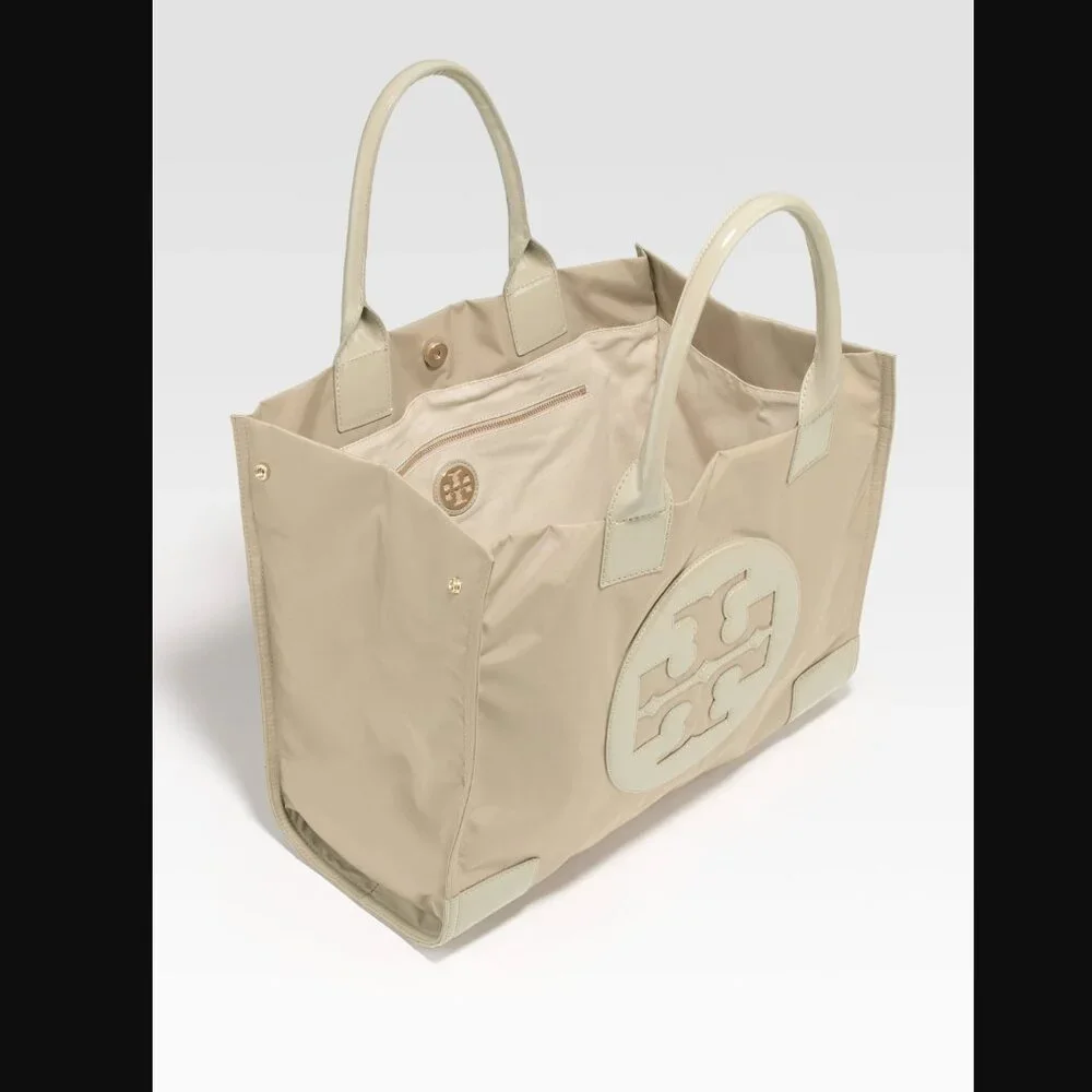 Tory Burch Nude Coated canvas and patent leather Ella tote bag